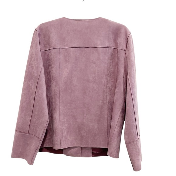 Chicos Faux Suede Jacket Size 3 or XL Light Purple Spring Snap Front - Picture 3 of 5